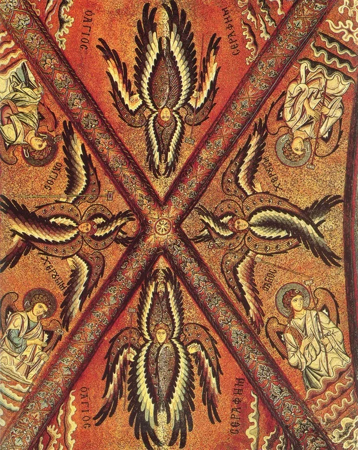 Серафимы, херувимы и ангелы.Собор в Чефалу, Италия.